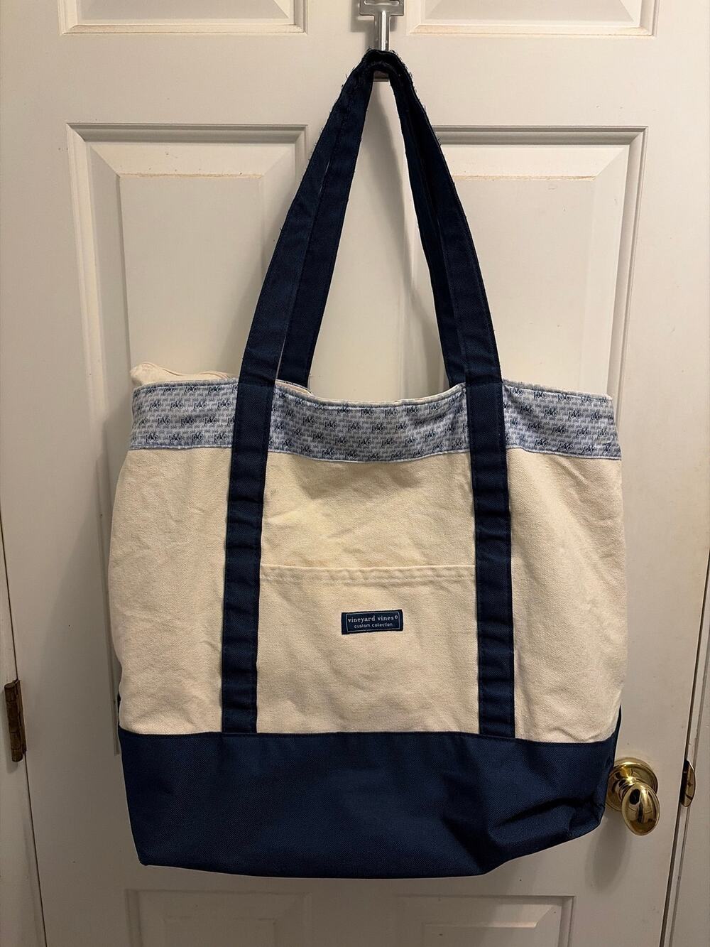 Vineyard Vines Canvas Boat Tote Bag Navy White Whale Logo Beach Shoulder Bag